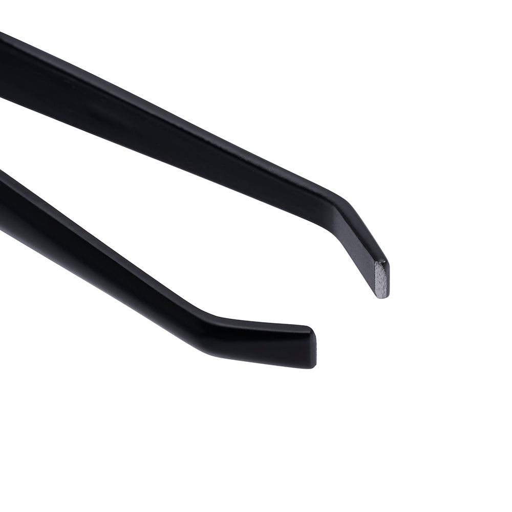 Saferly Anti-Static Black Slanted Tweezers - Microbeau International Saferly Anti-Static Black Slanted Tweezers
