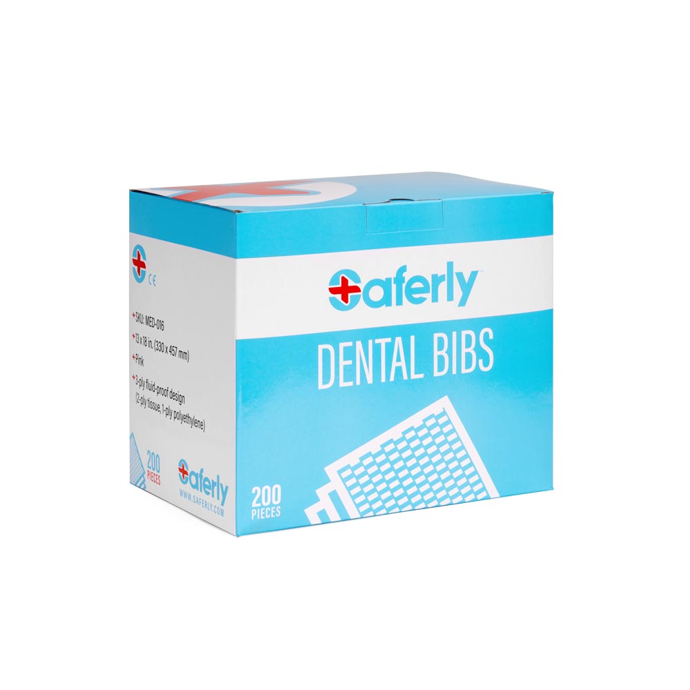 Saferly Pink Dental Bibs — Box of 200 - Microbeau International Saferly Pink Dental Bibs — Box of 200