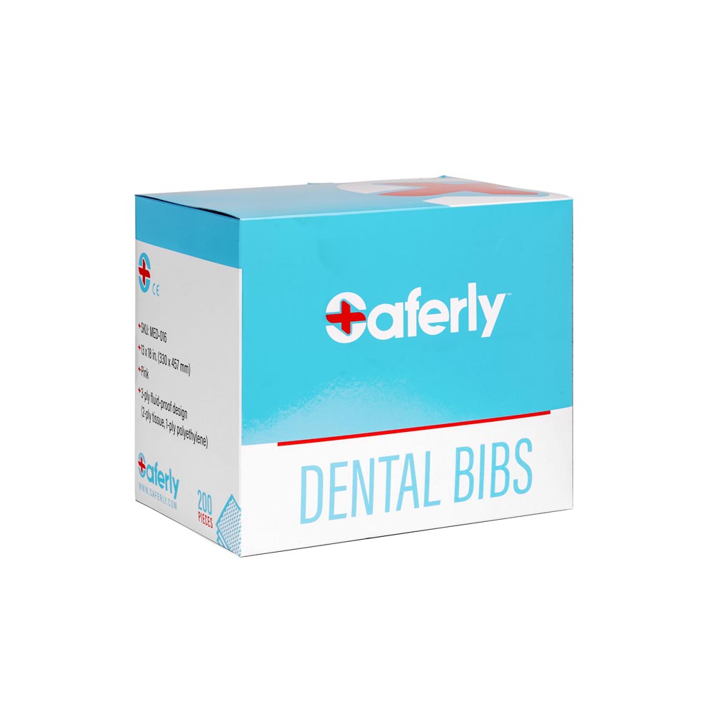 Saferly Pink Dental Bibs — Box of 200 - Microbeau International Saferly Pink Dental Bibs — Box of 200