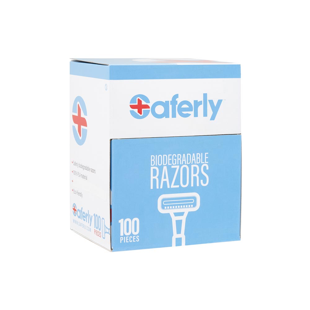 Saferly Stainless Steel Biodegradable Skin Prep Razors — Box of 100 - Microbeau International Saferly Stainless Steel Biodegradable Skin Prep Razors — Box of 100