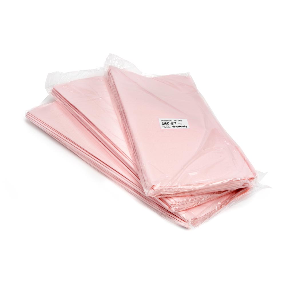 Saferly Pink Cloth Drape Sheets — 40" x 60" — Bag of 10 or Case of 100 - Microbeau International Saferly Pink Cloth Drape Sheets — 40" x 60" — Bag of 10 or Case of 100