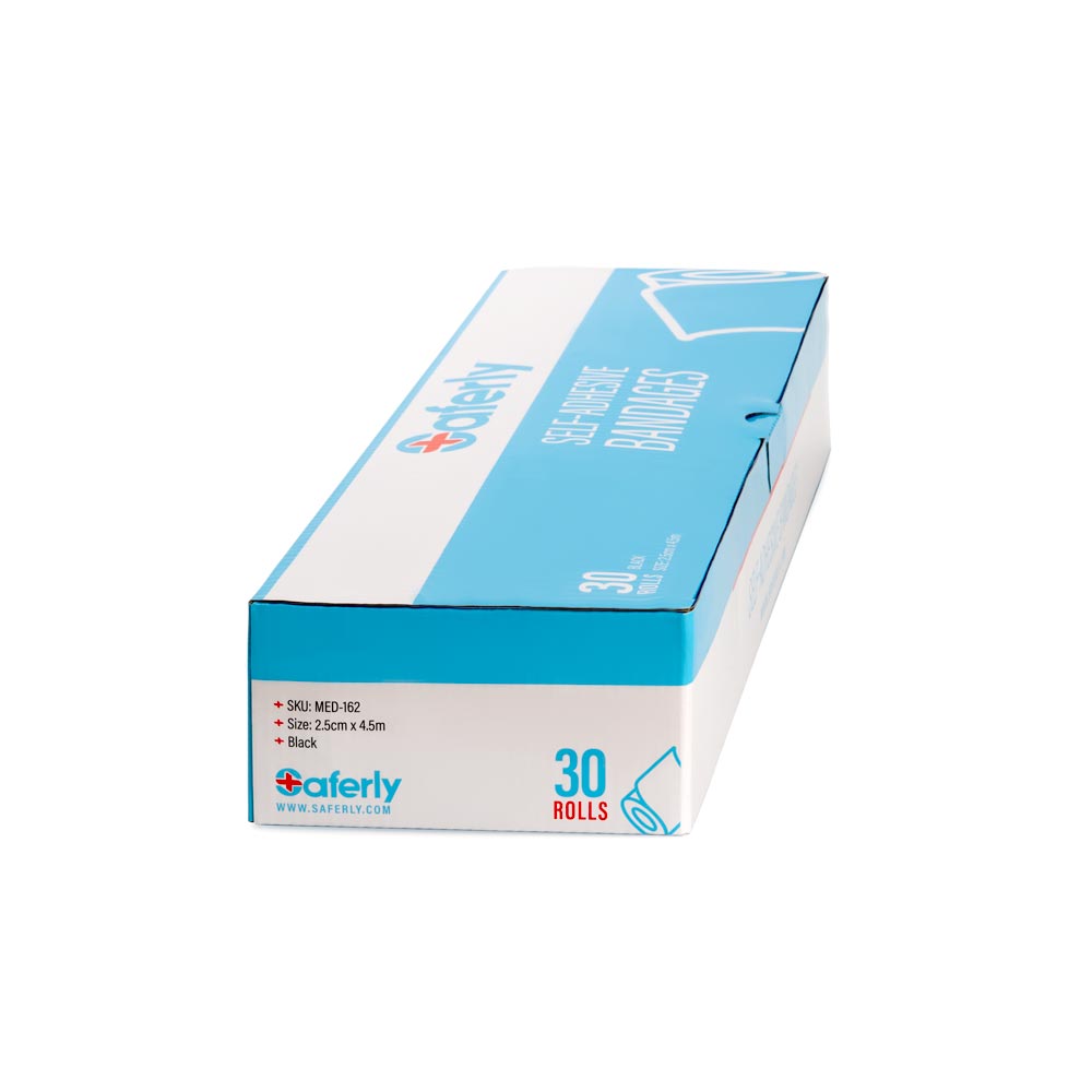 Saferly 1” Medical Cohesive Wrap — Black — Box of 30 - Microbeau International Saferly 1” Medical Cohesive Wrap — Black — Box of 30