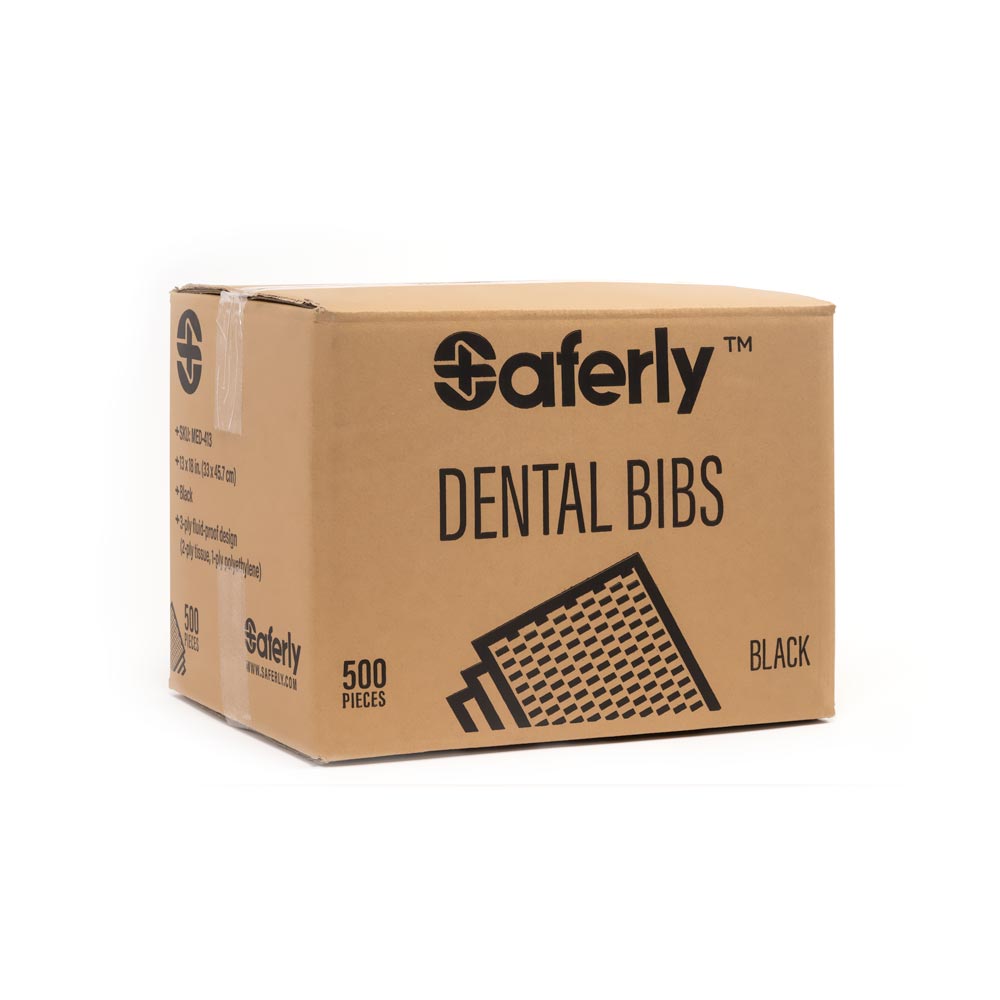 Saferly Medical Black Dental Bibs — 13” x 18” — Case of 500 - Microbeau International Saferly Medical Black Dental Bibs — 13” x 18” — Case of 500