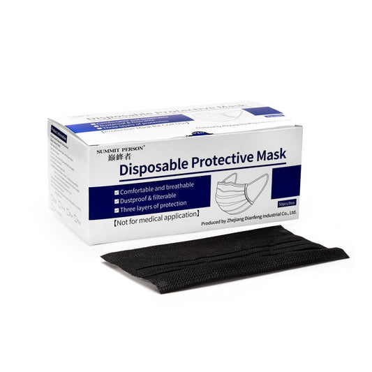 Black Disposable Face Masks — Box of 50 - Microbeau International - Black Disposable Face Masks — Box of 50