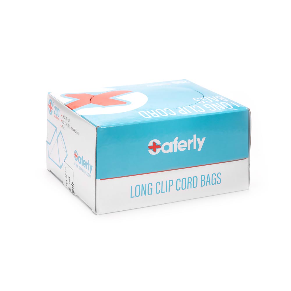 Saferly 32" Clip Cord Sleeves + Machine Bags — Pink — Box of 200 - Microbeau International Saferly 32" Clip Cord Sleeves + Machine Bags — Pink — Box of 200