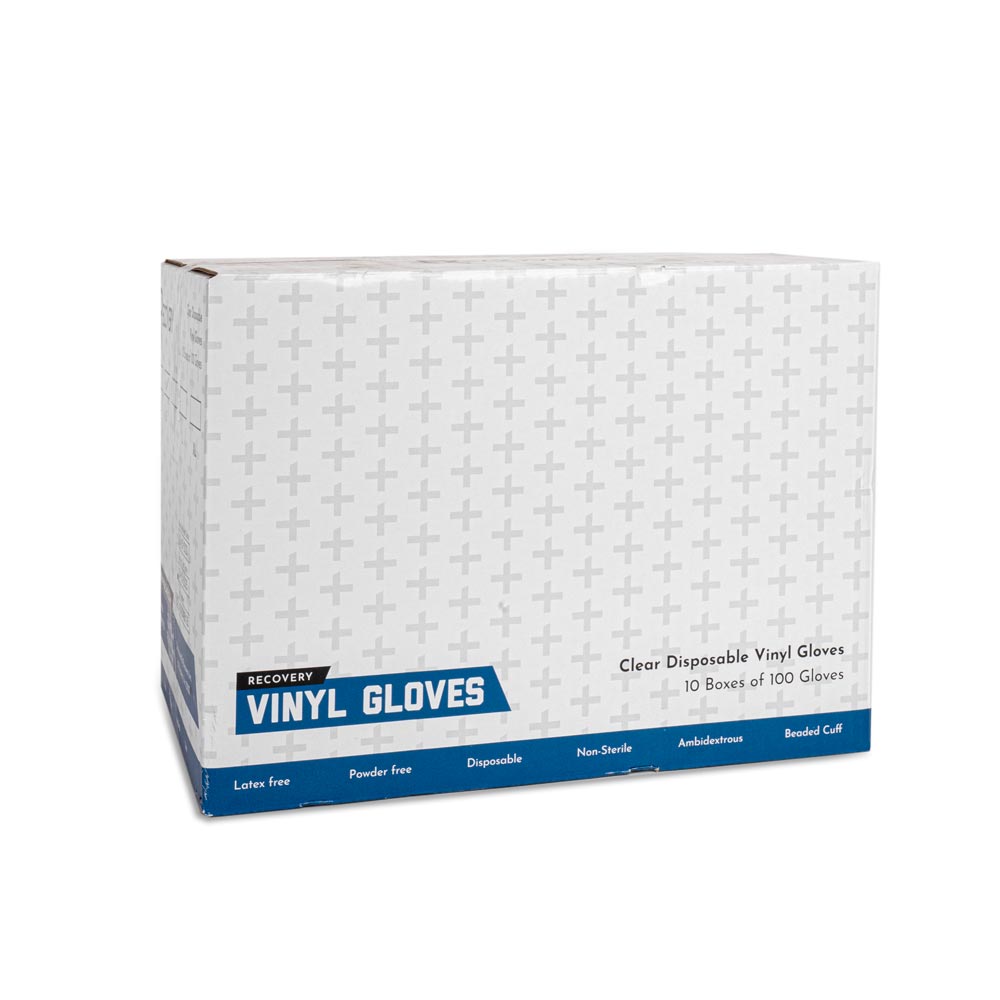 Recovery Clear Disposable Vinyl Gloves — Box of 100 - Microbeau InternationalRecovery Clear Disposable Vinyl Gloves — Box of 100