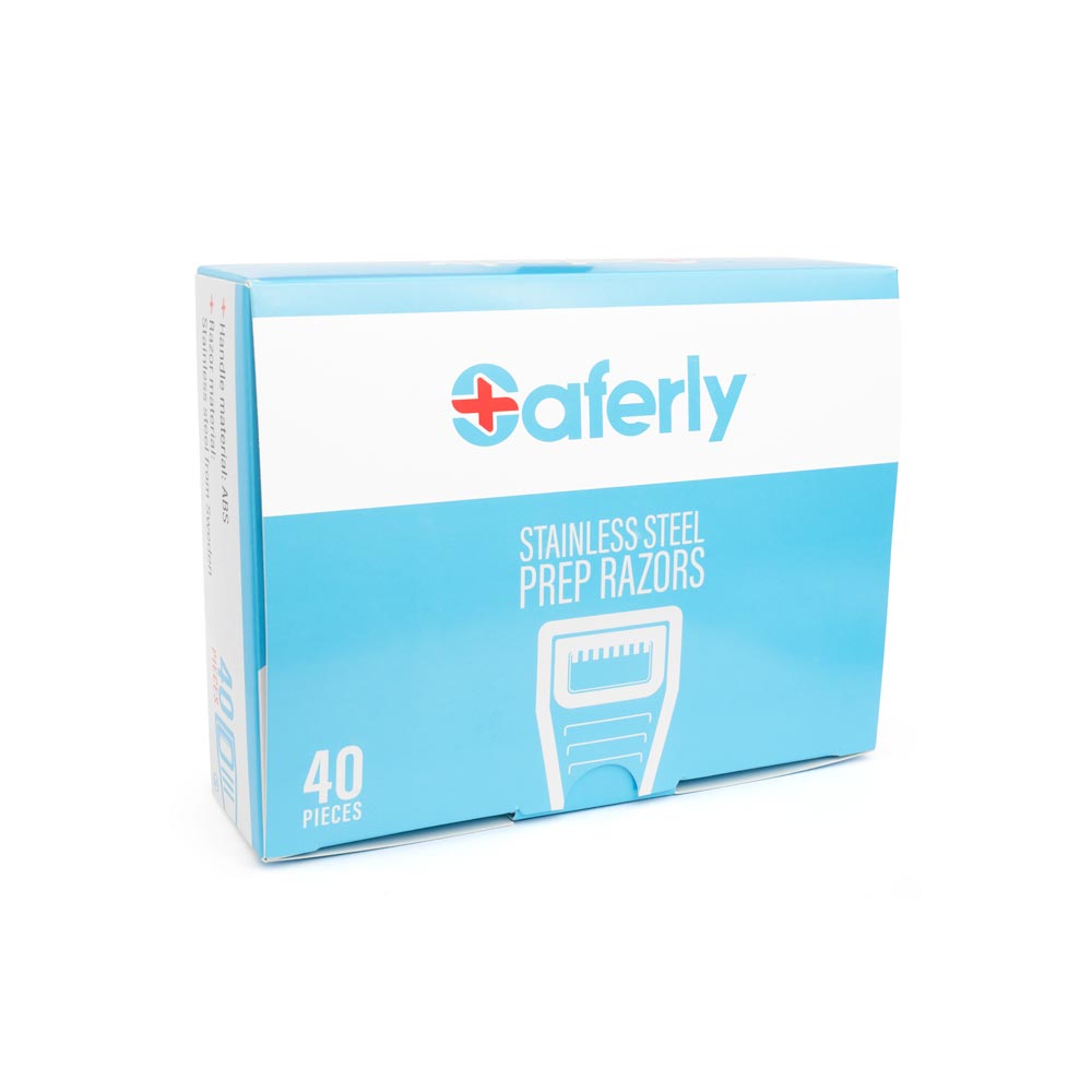 Saferly Stainless Steel Disposable Skin Prep Razors — Box of 40 - Microbeau InternationalSaferly Stainless Steel Disposable Skin Prep Razors — Box of 40