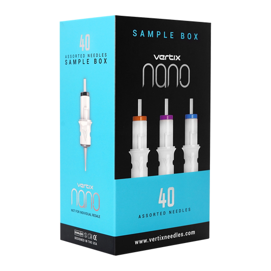 Sample box of the coveted Vertix Nano needles, 40 needles, including our most popular 1RL 20mm - Vertix Nano Sample Box (40pcs per box)