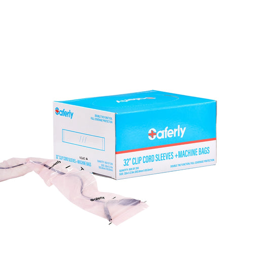 Saferly 32" Clip Cord Sleeves + Machine Bags — Pink — Box of 200 - Saferly 32