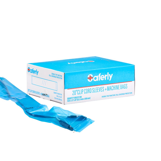 Saferly 20" Clip Cord Sleeves + Machine Bags — Blue — Box of 200 - Saferly 20