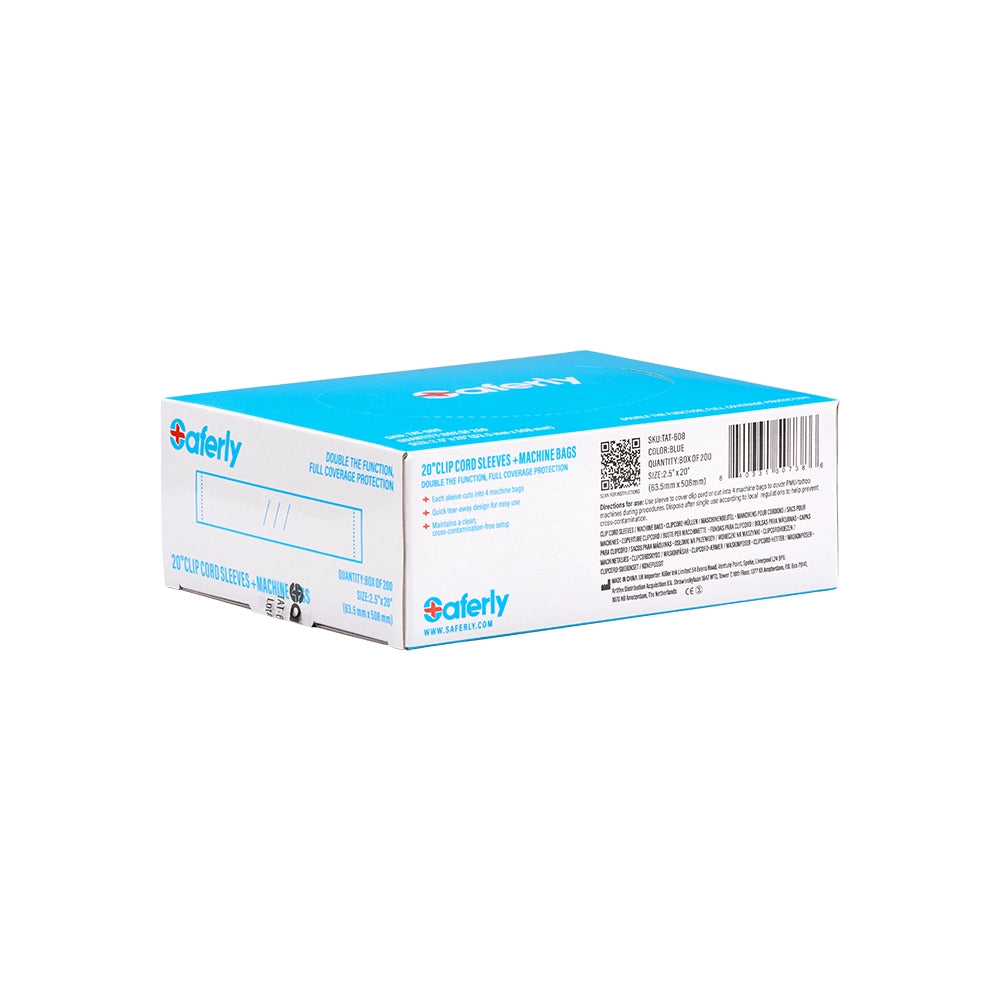 Saferly 20" Clip Cord Sleeves + Machine Bags — Blue — Box of 200 Saferly 20" Clip Cord Sleeves + Machine Bags — Blue — Box of 200