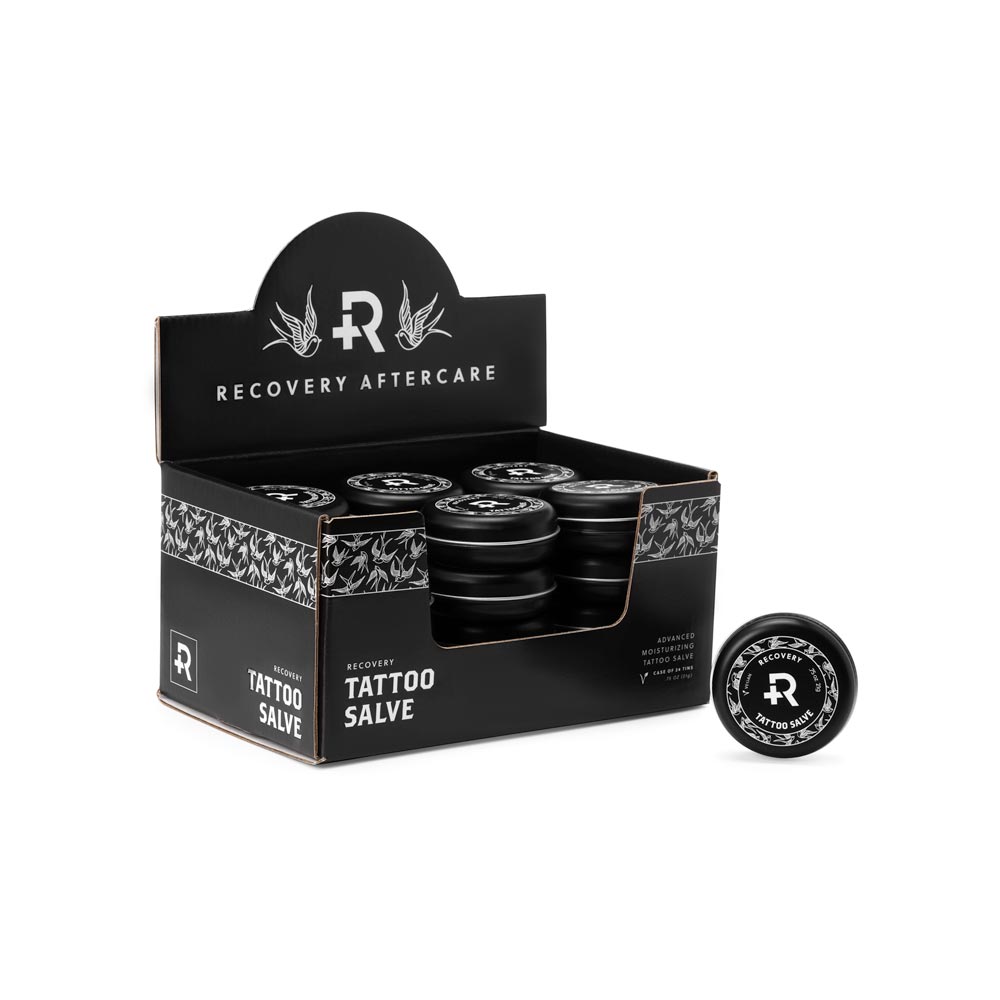 Recovery Aftercare Tattoo Salve Display Case of 24 .75oz Tins - Painful PleasuresRecovery Aftercare Tattoo Salve .75oz Tins