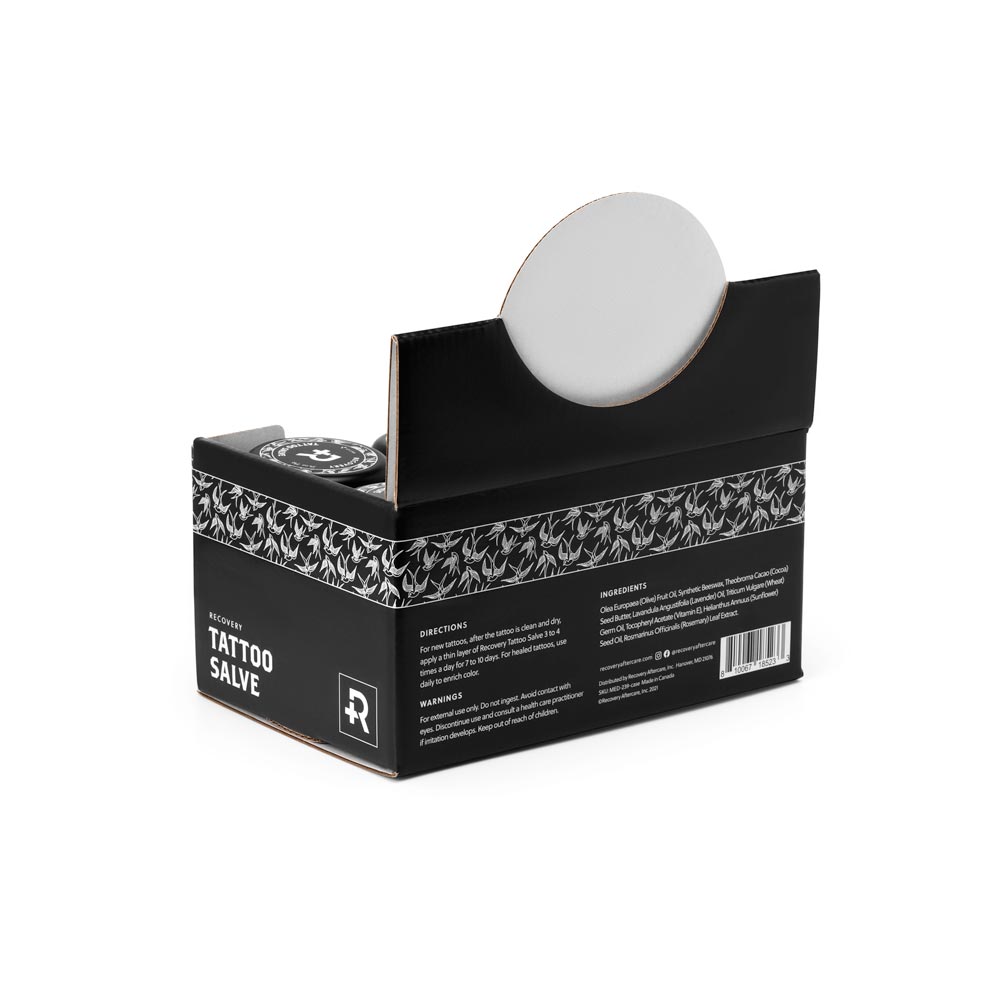 Recovery Aftercare Tattoo Salve Display Case of 24 .75oz Tins - Painful PleasuresRecovery Aftercare Tattoo Salve .75oz Tins