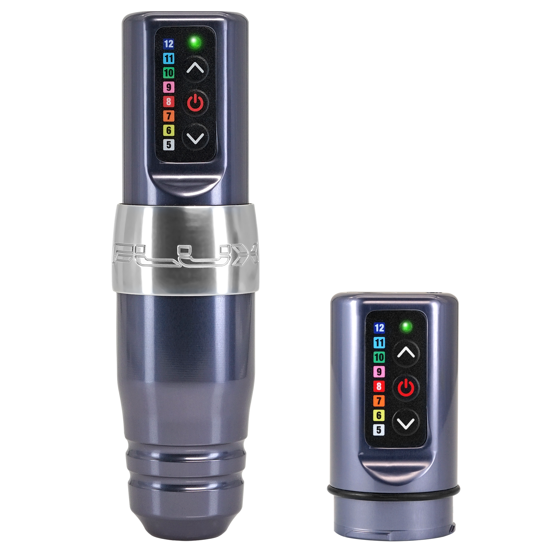 Wireless Flux S™ PMU machine in gunmetal color with an auxiliary battery (not included but you can buy as a bundle and save $)  Flux S Wireless PMU Machine