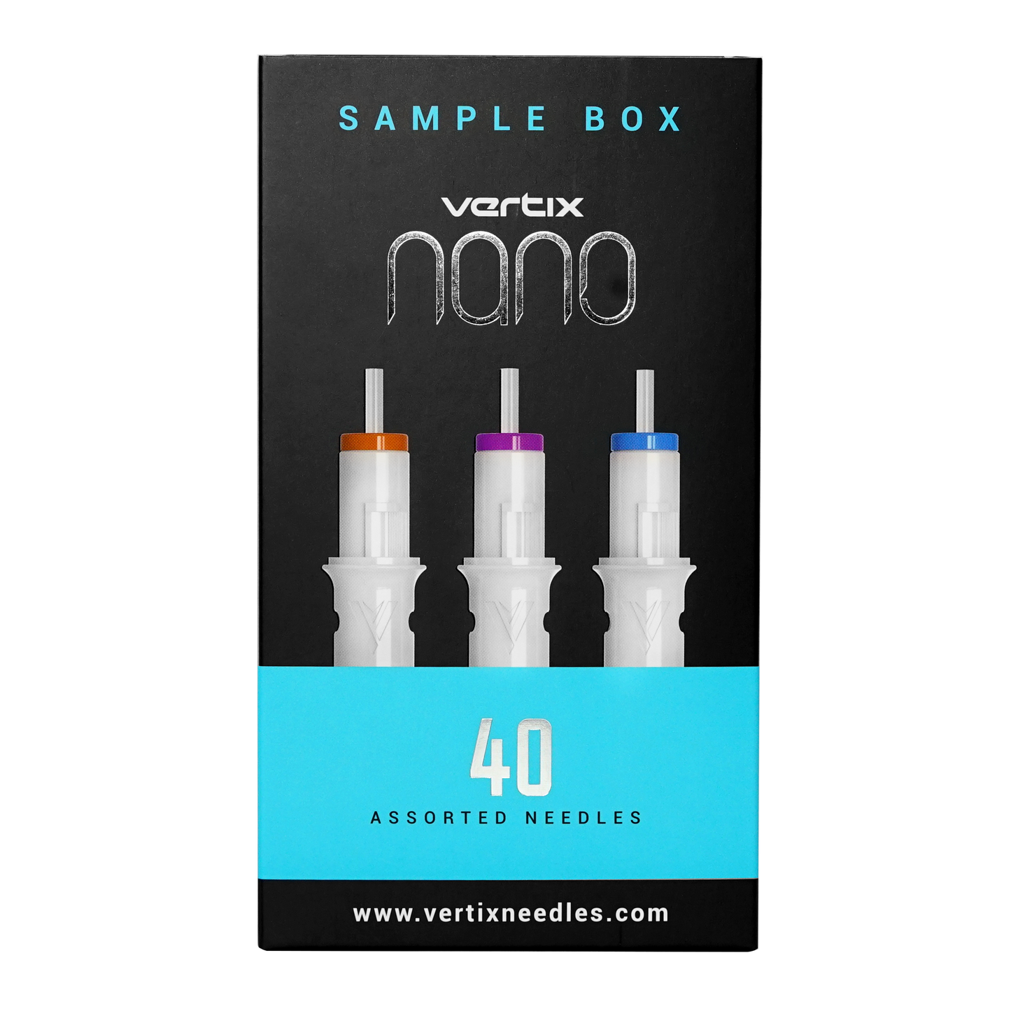 Sample box of the coveted Vertix Nano needles, 40 needles, including our most popular 1RL 20mm