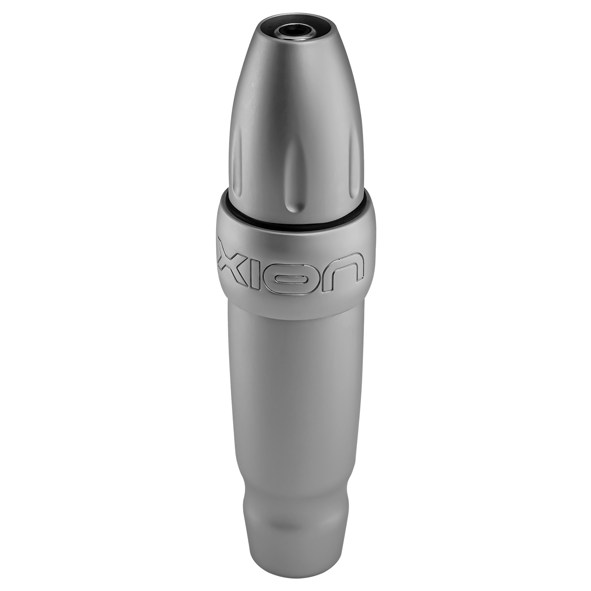 Xion S, one of the most versatile machines in the PMU industry, which allows you to easily change the give and the stroke length, shown in frost anodized alluminum, view of RCA plug